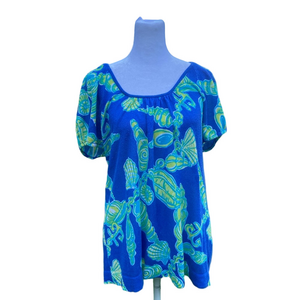 Lilly Pulitzer Blue Green Blouse Relaxed Fit